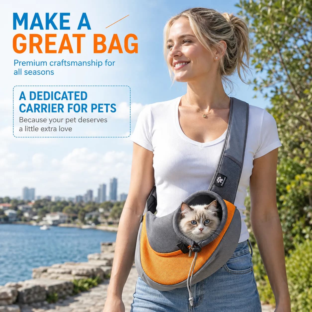 Sling Pet Carrier Bag for Small Cats and Dogs, Breathable Mesh Travel Shoulder Bag with Adjustable Strap, Convenient Hands-Free Walking Companion for Outdoor Adventures, photo 1 of 10