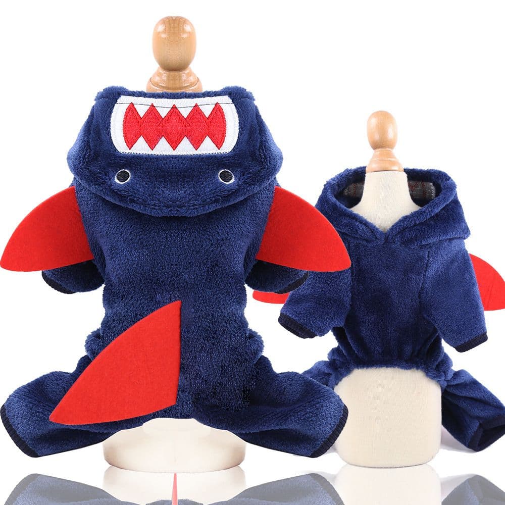 Shine Pet Dog Clothes Coral Fleece 4-Leg Shark Four-Legged Flannel Shark back length