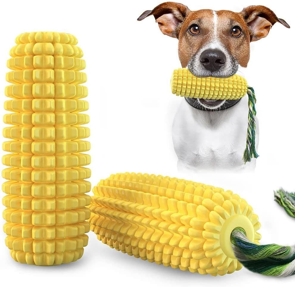 2pcs Dog Chew Toys Squeak NonSqueak,Toothbrush Cleaning Teeth, Interactive Relieve Boredom Corn Toys,Puppy Aggressive Chewer, photo 1 of 5