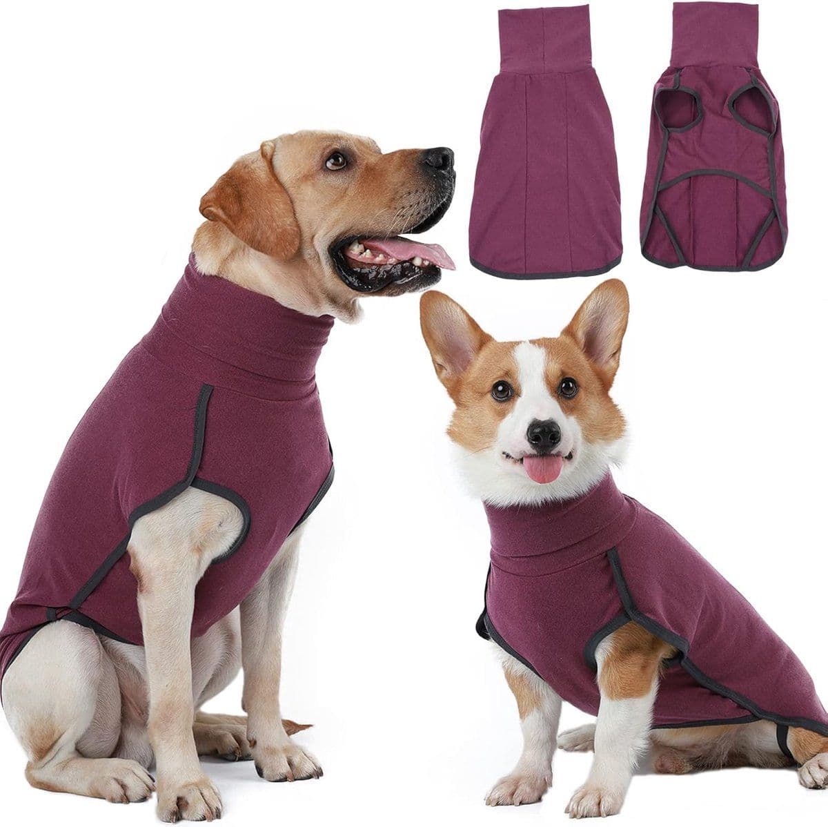 Dog Fleece Vest Turtleneck Sweatshirt Warm Lightweight Pullover Puppy Clothes for Indoor Outdoor Use, Red, Size L, photo 1 of 7