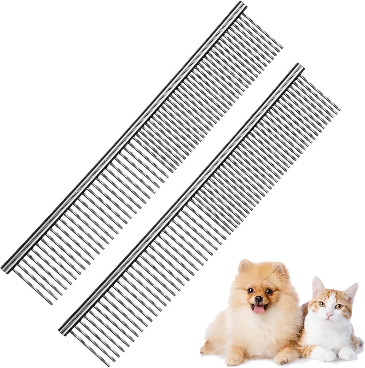 Dog Comb Long Hair Brush Steel Comb for Pet Care Tangle Removal Knots - Set of 2, photo 1 of 6