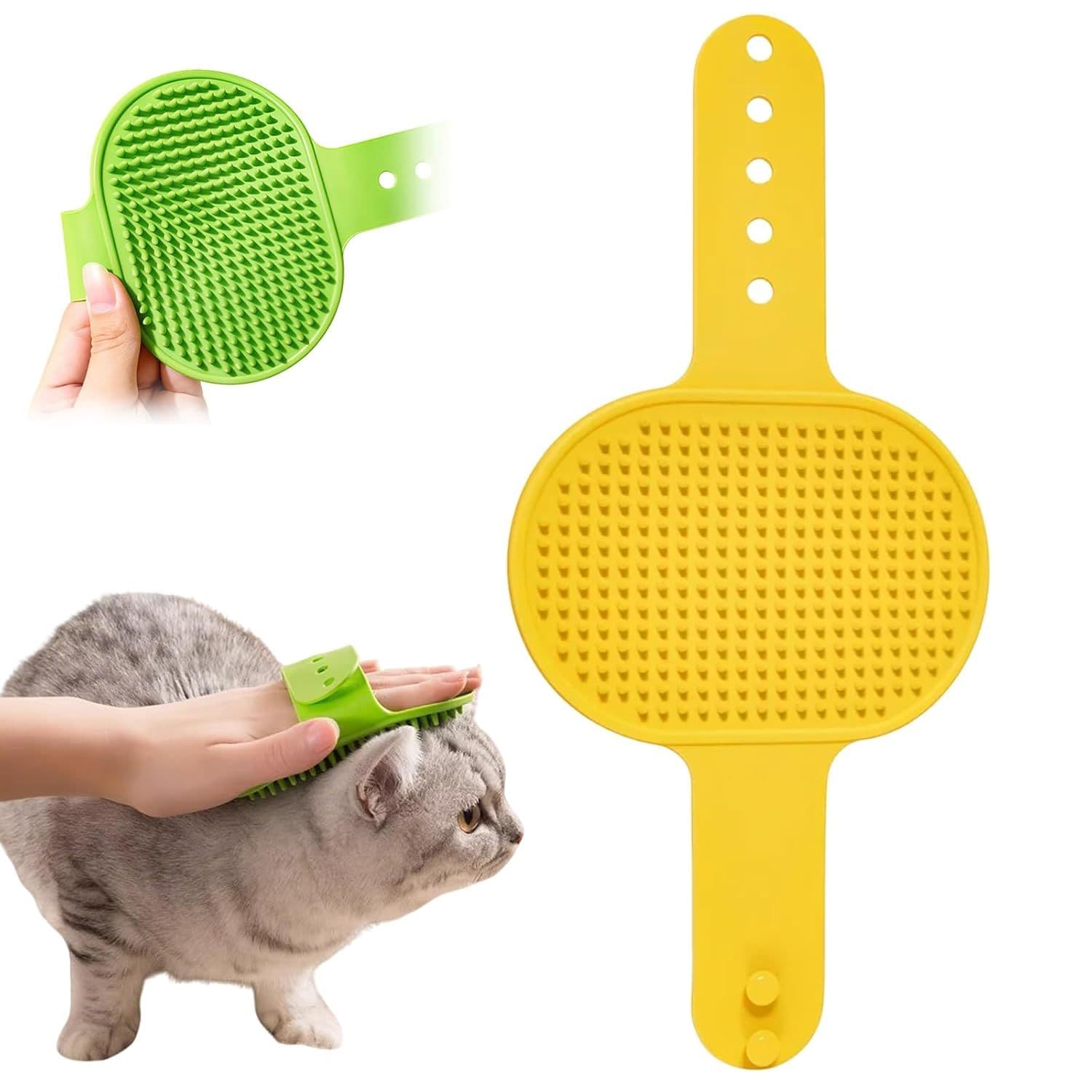 Silicone Grooming Strap Pad for Cats, 2025 New Cat Self Groomer Brush Adjustable Silicone Cat Self Groomer Brush, Multifunctional Cats Combs Massager for Cats Tree Furniture Sofa Chair Legs (Yellow), photo 1 of 4