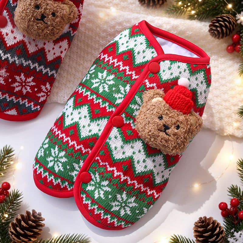 Christmas Pet Clothes Dog Cat Winter Cotton 144 cotton-padded coat - Green and red snowflake bear ves, photo 1 of 10
