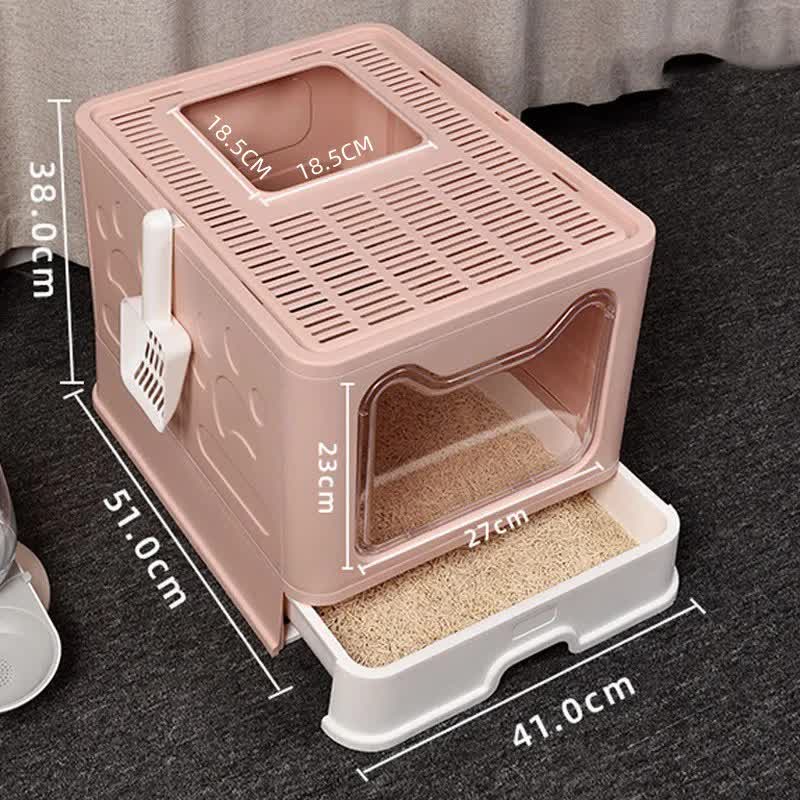 Foldable Cat Litter Box with Pull-Out Tray -Easy Cleaning and Anti-Splash Design