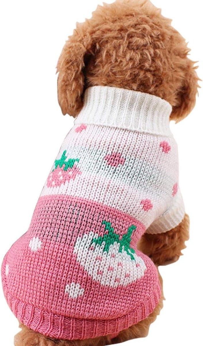 Dog Coat - Dog Sweater - Classic Knit Turtleneck Sweater - Warm Winter Dog Clothes - Adorable Strawberry Heart Pattern - Perfect for Small and Medium Dogs, photo 1 of 10