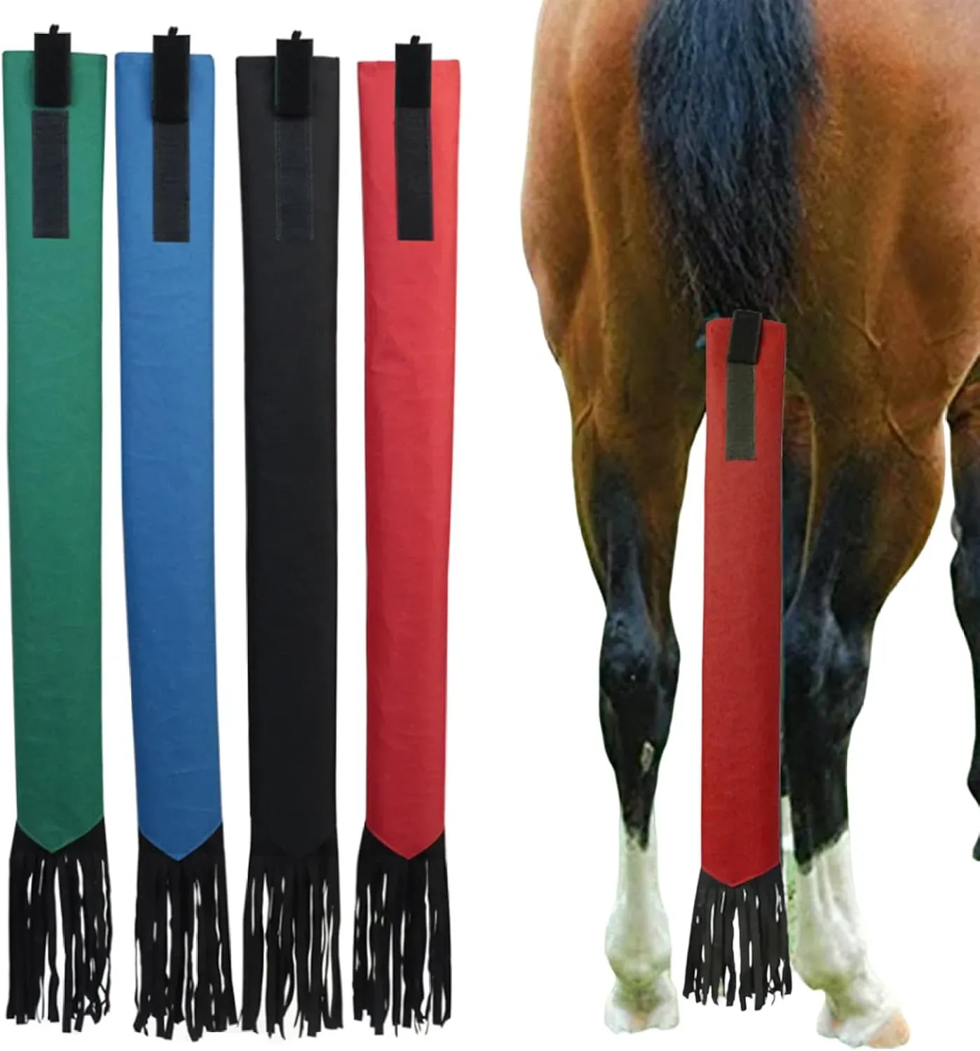 4 Pack Horse Tail Bags, Non Woven Tail Wraps with Fastener Fringe, Black Red Blue Green, photo 1 of 7