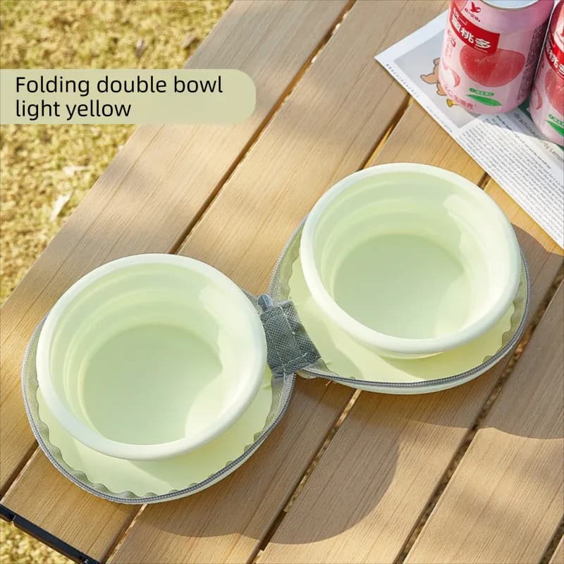 Portable Foldable Dual Bowl for Pets – Silicone Feeding and Water Dish with Compact Storage Design