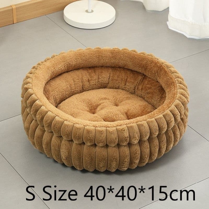 Removable Faux Rabbit Fur Round Pet Bed, Thick Warm Moisture Resistant All Season Cat & Dog Nest, Cosy Sleeping Space For Small Breed Pets, photo 1 of 10