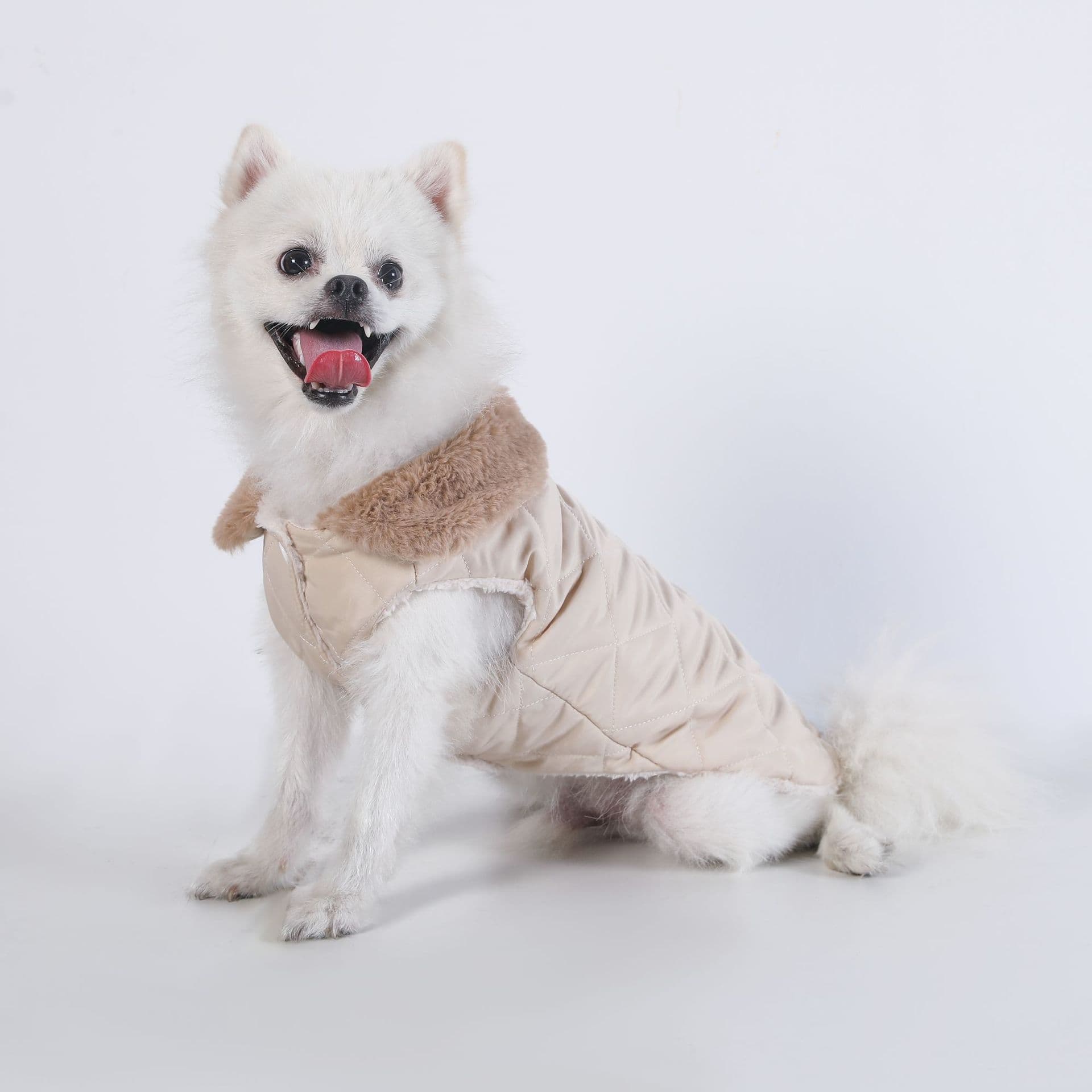 Winter Padded Cotton Dog Thermal Plaid Vest with Faux Fur Collar - Thick Fleece-Lined Warm Pet Jacket