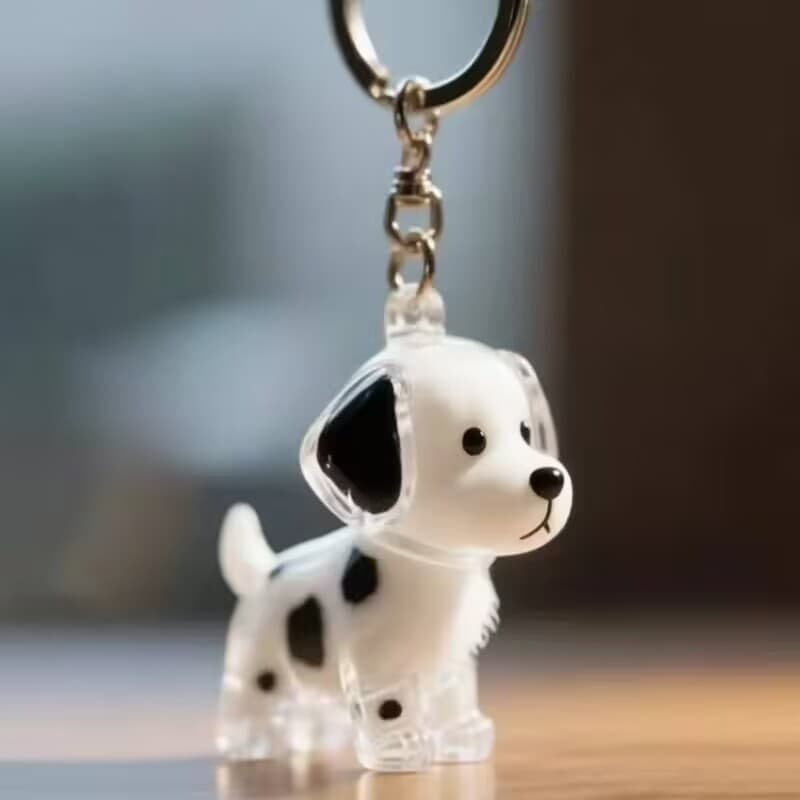 1 Piece Pet Hair Keepsake Keyring with Clear Memory Capsule, DIY Memorial Pendant for Fur, Ashes or Mementos, Spotted Dog Design, photo 1 of 10