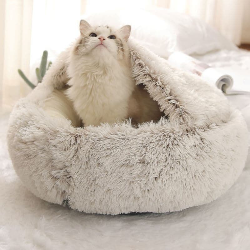 Plush Cat Cave Bed with Enclosed Slipper Design for Cats and Small Dogs, Soft Warm Pet Sleeping Nest, Grey, 40 x 40 cm, photo 1 of 4