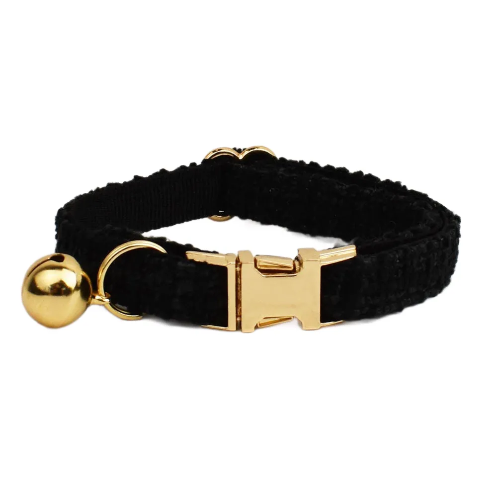 Chic Tweed Pet Collar - Polyester with Gold Bell and Adjustable Buckle - Soft Lightweight Neckwear for Cats and Small Dogs, Fit, photo 1 of 6