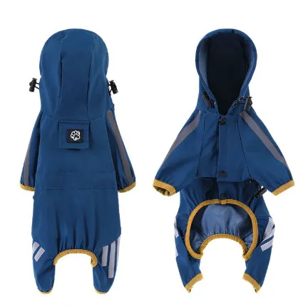 And Trim Waterproof Four-Legged Dog Raincoat with Leash Hole for Small Breeds