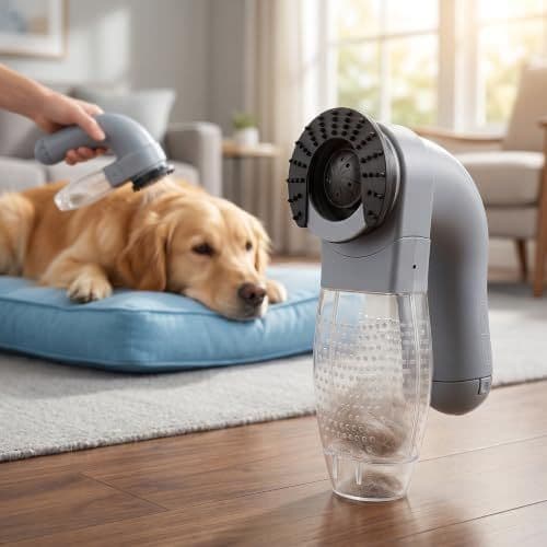 2-in-1 Pet Hair Vacuum Grooming Brush Dog Cat Deshedding Tool with Suction & Soft Rubber Massage Nubs for Home Cleaning & Pet Care Powered by Dry Cells (Batteries Not Included), photo 1 of 7