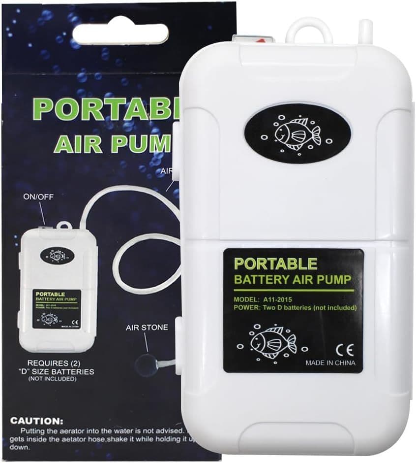 Portable Battery Air Pump, for Aquarium & Fishing, 100Hr Battery Operated, 2 D Batteries, 100 Hours Runtime, Quiet Motor, with Air Stone & Hose, for Power Outage Backup, photo 1 of 6
