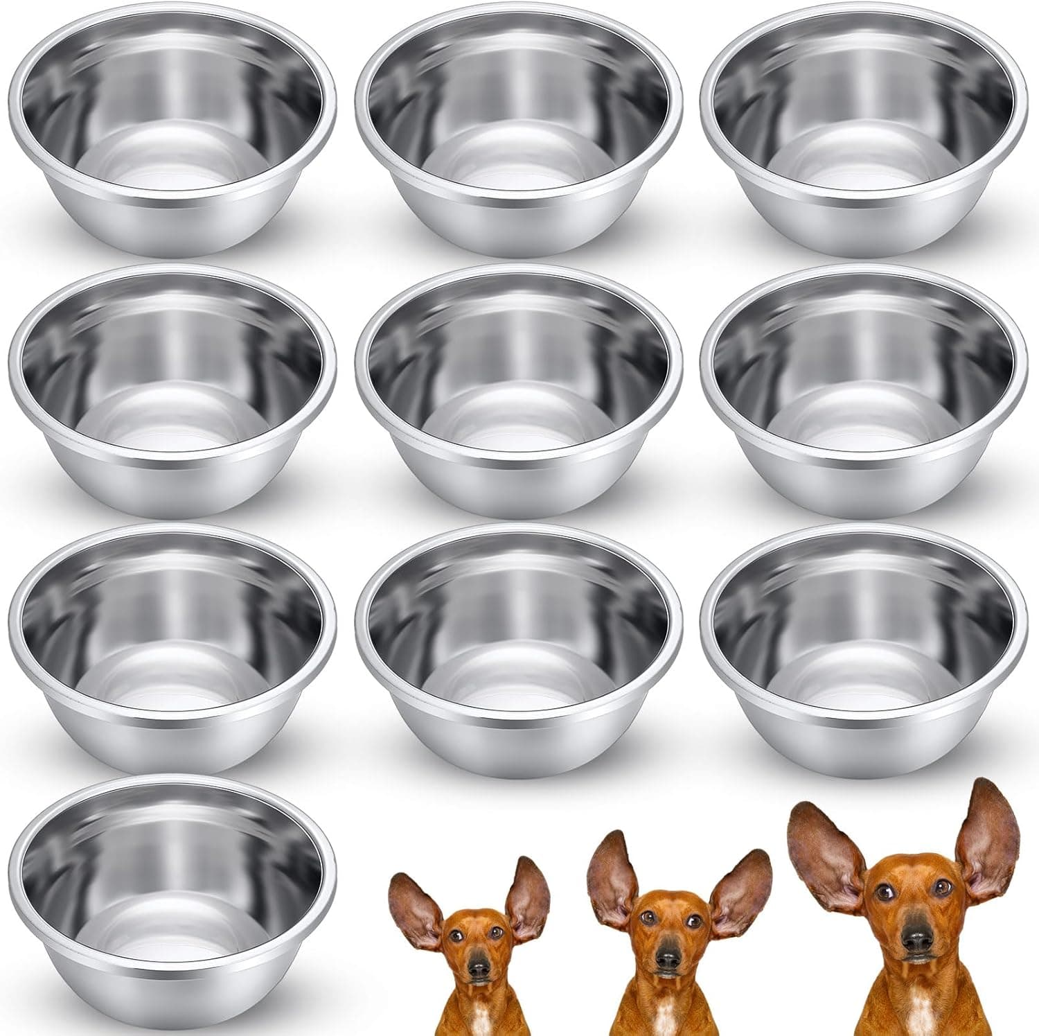 10 Pcs 8 Cup Metal Dog Bowls Stainless Steel Thickened Food Bowls Travel Kennel Food and Water Dish for Medium Large Size Dogs Cats, 64 Oz, Dishwasher Safe, photo 1 of 7