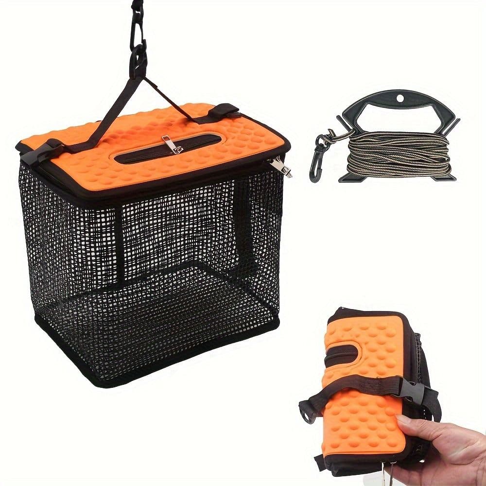 Floating Fish Basket for Live Caught, Foldable Fishing Holder Bucket Portable Collapsible Fishing Net Storage Cage for Live Fish Bait Live Well, photo 1 of 10