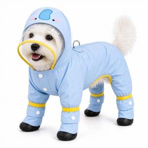 Dog Raincoat with Removable Boots, Clear Hood, 300D polyester with full-body coverage, reflective trim and a back D-ring for snowy, muddy and low-light walks and home use