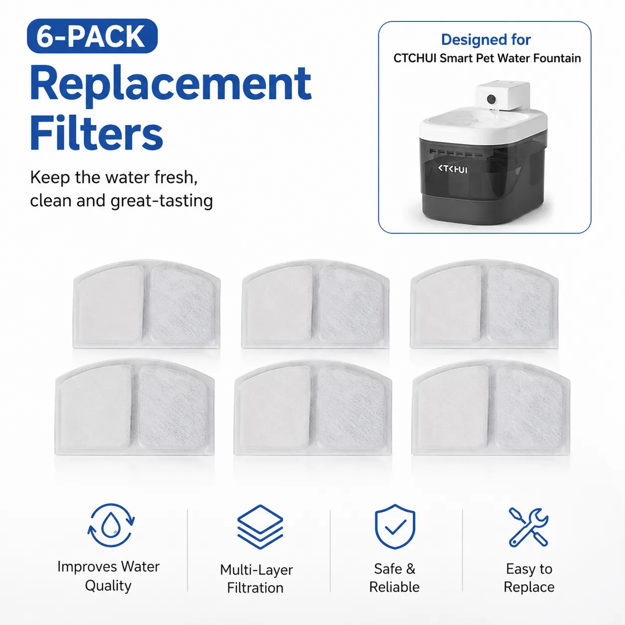6 Pack Replacement Quadruple Filters for Smart Motion Sensor Wireless Pet Water Fountain, photo 1 of 2