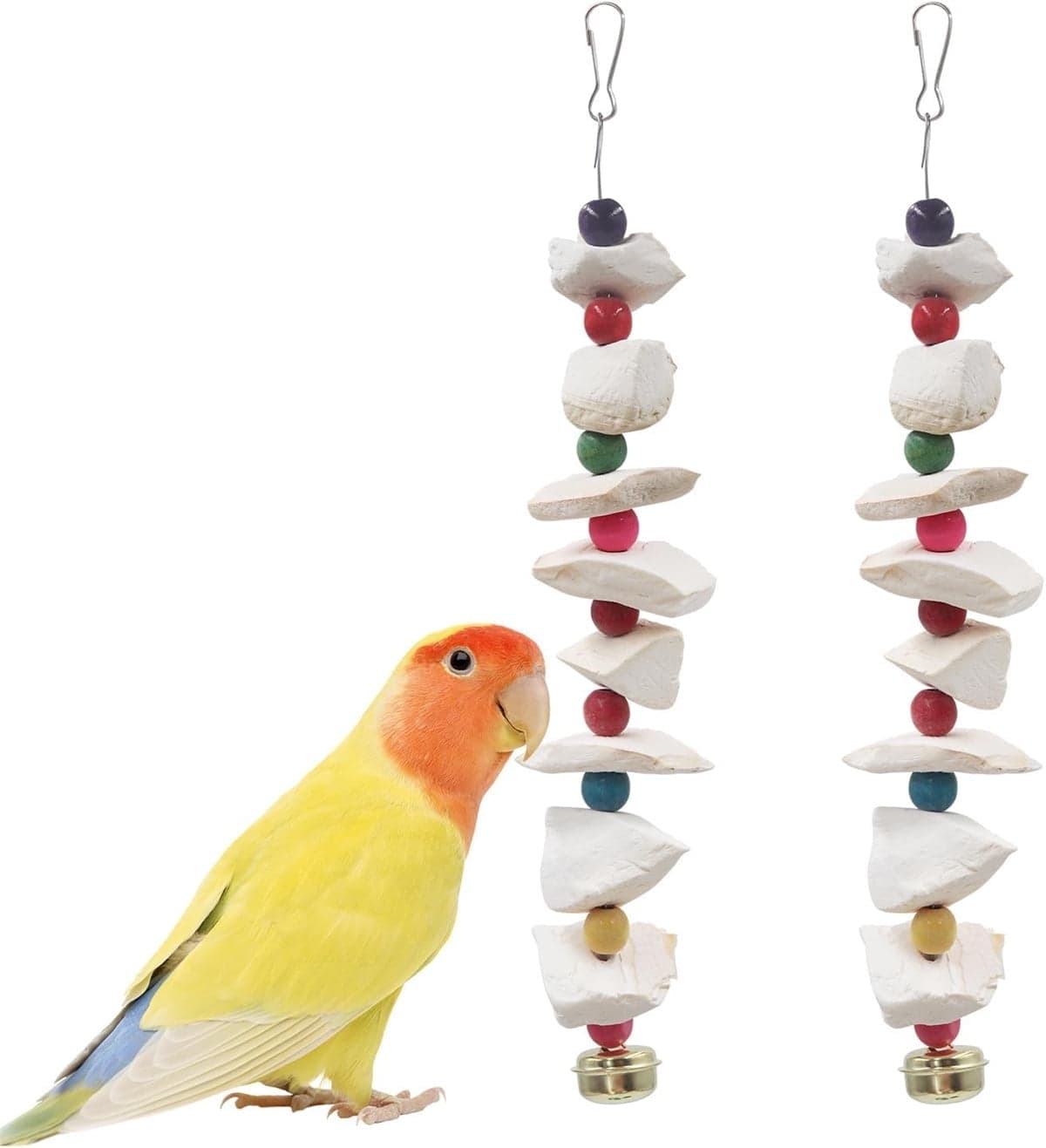 2Pcs Bird Cuttlebone Chew Toy,Natural Calcium Cuddle Bone Sharp Beaks Cage Toy,Large Parrot Chewing Calcium Cuttlebone with Bells,Calcium Stone Chew Toy Grinding Teeth for Parrot Hamster, photo 1 of 7