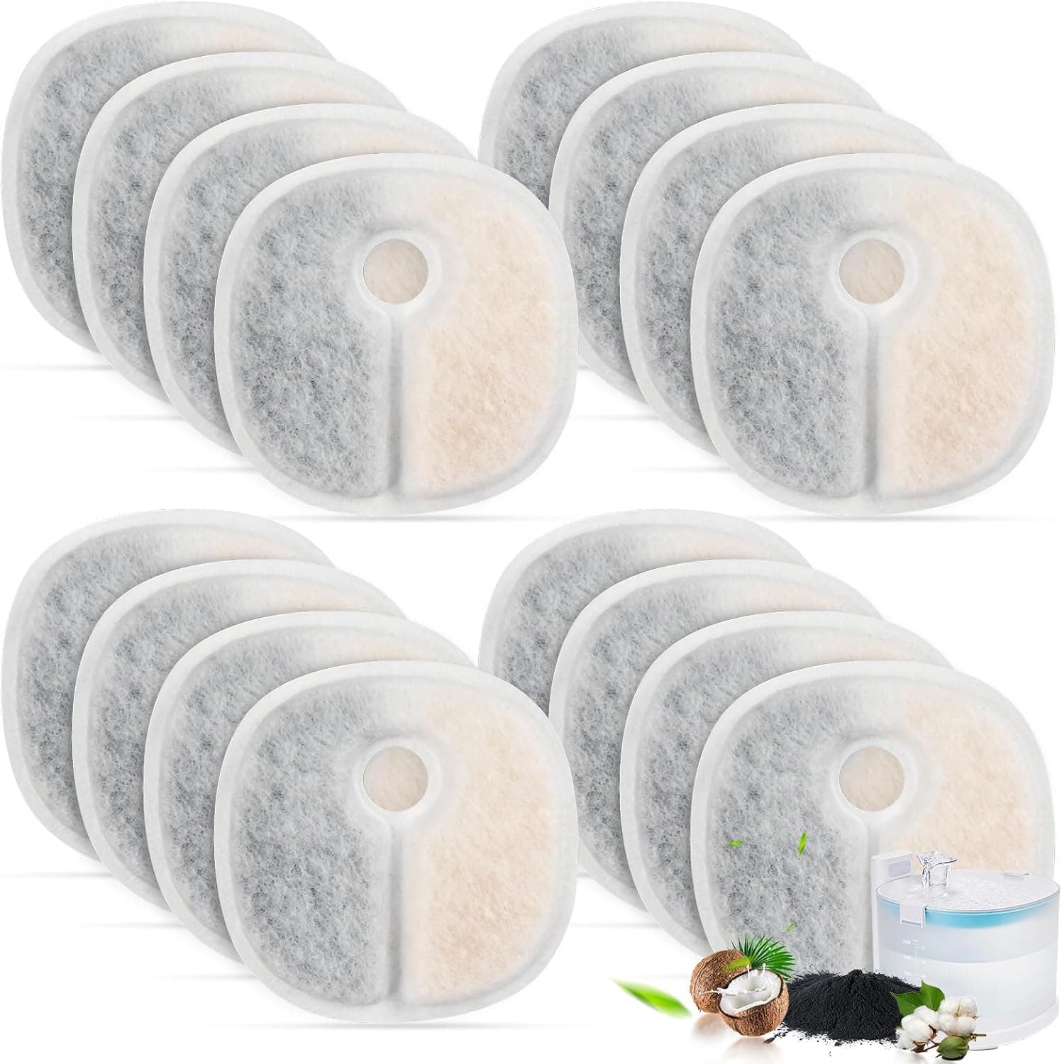 Filter Replacements Compatible with E1/E1+ Cat Fountain (2L/67oz), 16 Pack refills of 1 Year Set for Pet Water Fountain, photo 1 of 7