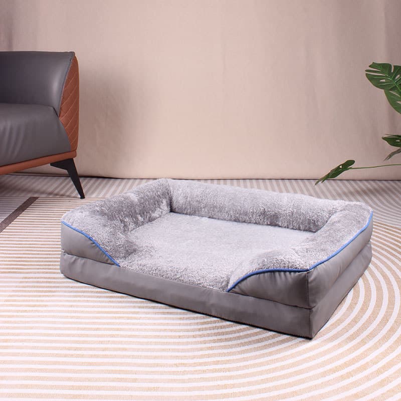 Grey Waterproof Egg-Crate Foam Therapeutic Pet Sofa Bed and Fleece Lounge - Low Entry, High Bolster Support & Zipper Removable Cover