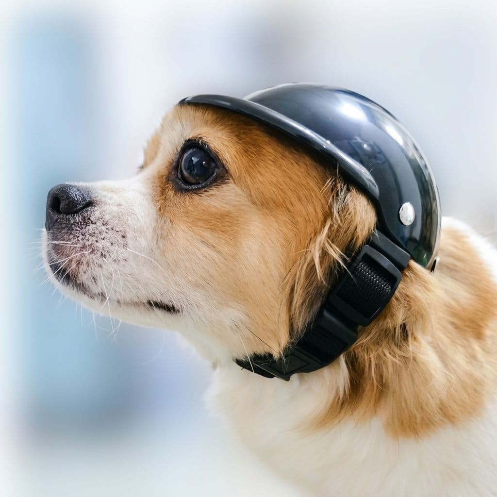 Pet Protective Helmet for Dogs and Cats, Hard Shell Safety Cap with Adjustable Nylon Strap and Cushioned Lining, Stylish Motorcycle-Inspired Headwear for Outdoor Rides, Travel and Fun Dress-Up, photo 1 of 10
