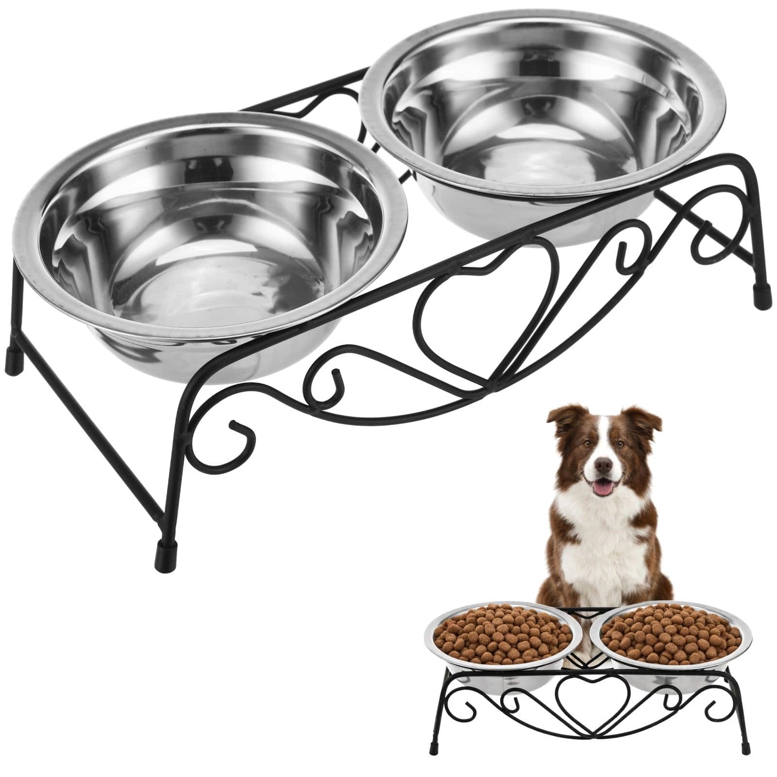 Elevated Double Dog Bowls with Stand for Comfortable Eating, 2 Stainless Steel Small Pet Food and Water Bowls Sized at 13 cm, Anti-Slip Iron Raised Feeder for Cats and Dogs, photo 1 of 5