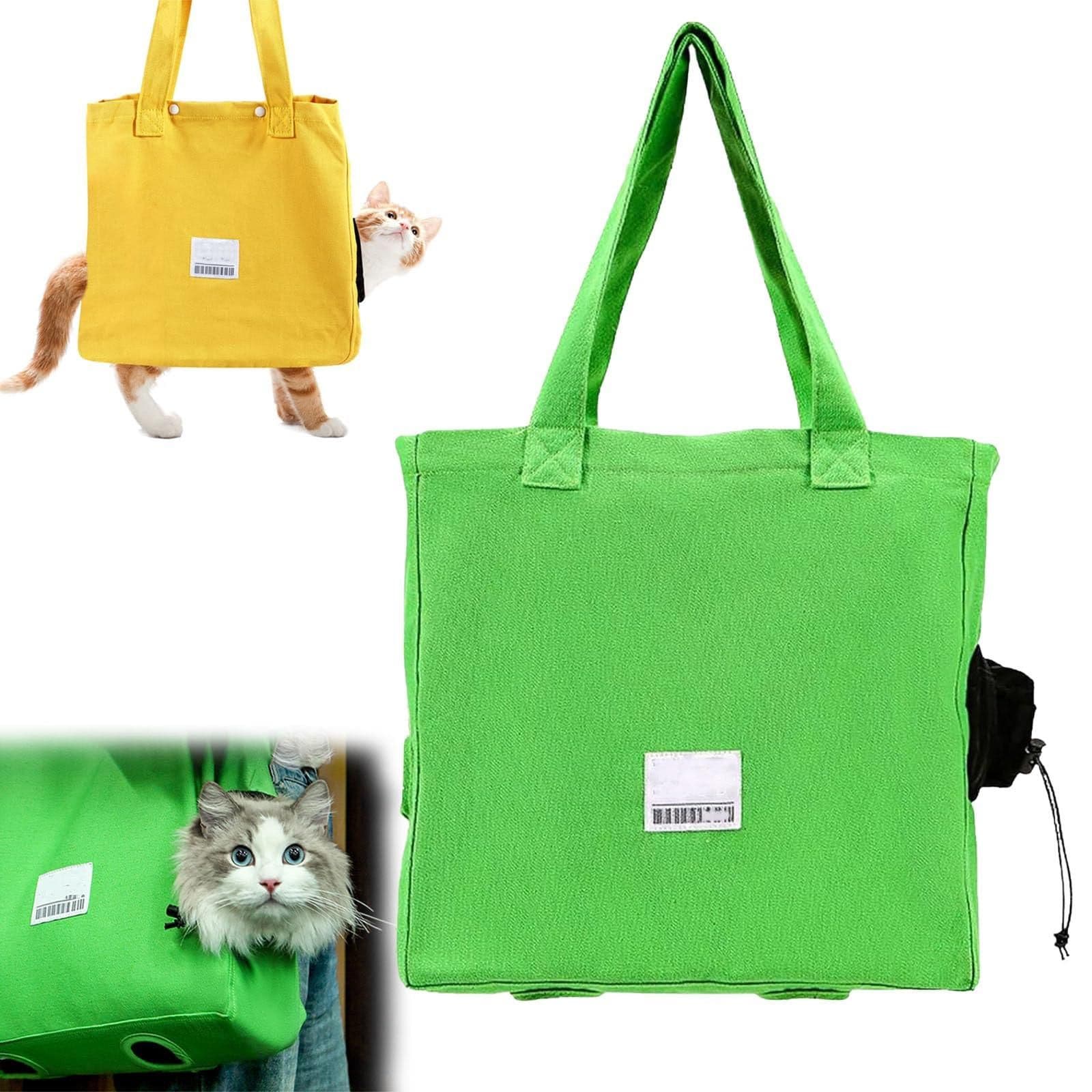 Canvas Cat Carrier Bag Green Breathable Tote Pet Travel Bag With Leg Holes Safety Strap, photo 1 of 8