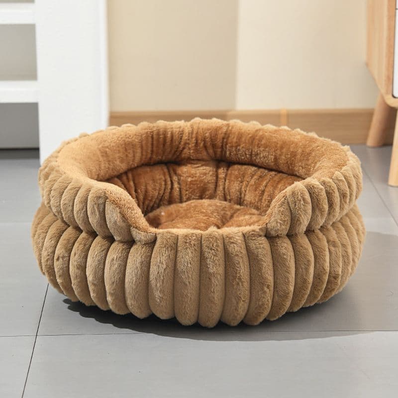 Plush Round Pet Bed with Gap Entry & Removable Cushion S Size - Thickened Warm Anti Slip Cats and Dogs Donut Nest for All Seasons, Cozy and Soft Sleeping Bed for Home Use, S