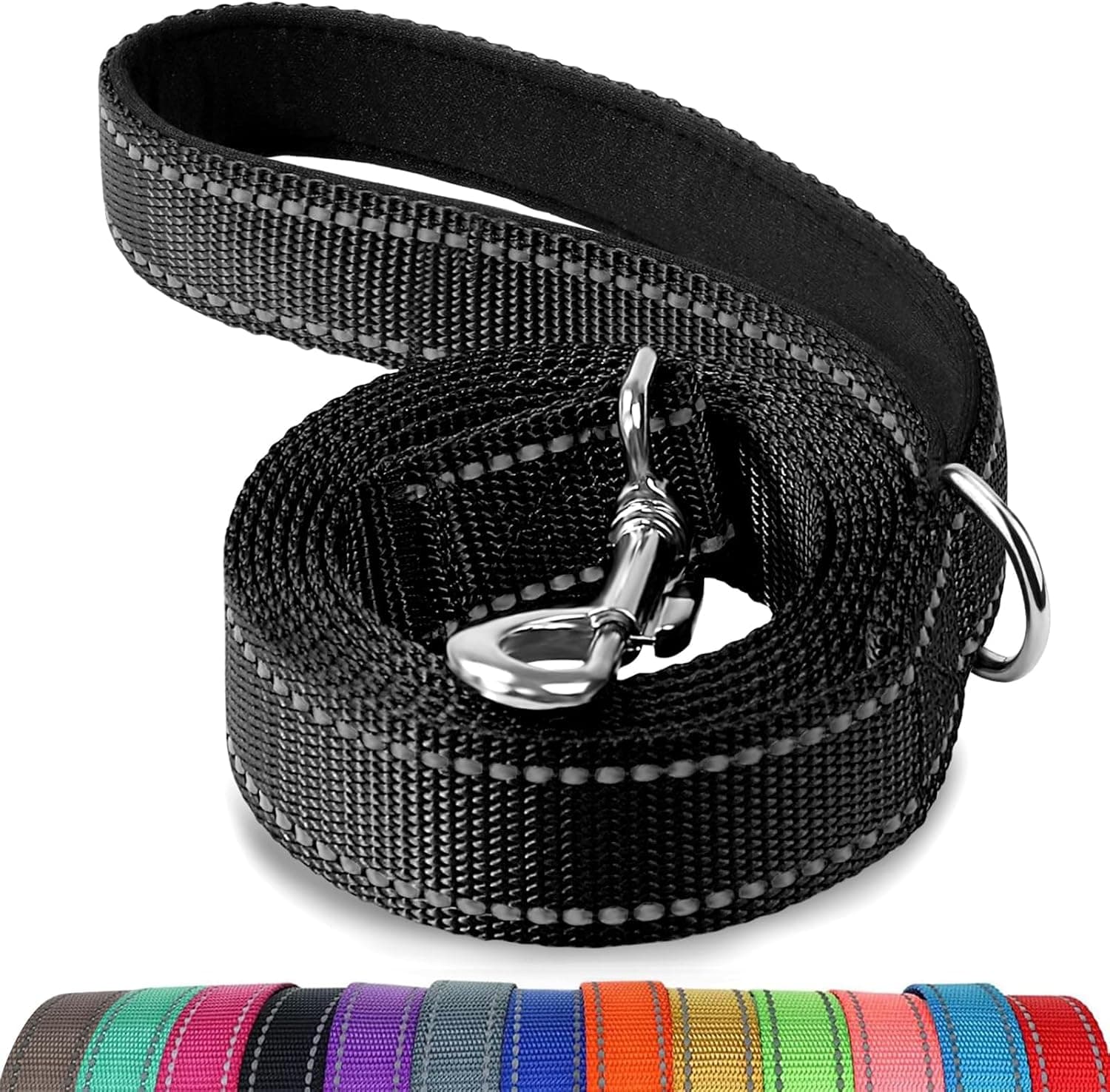 Dog Leash, 1.8 m Double-Sided Reflective, Padded Handle Nylon Heavy Duty Leashes for Medium & Large Dogs Walking, Black ft Standard, photo 1 of 6