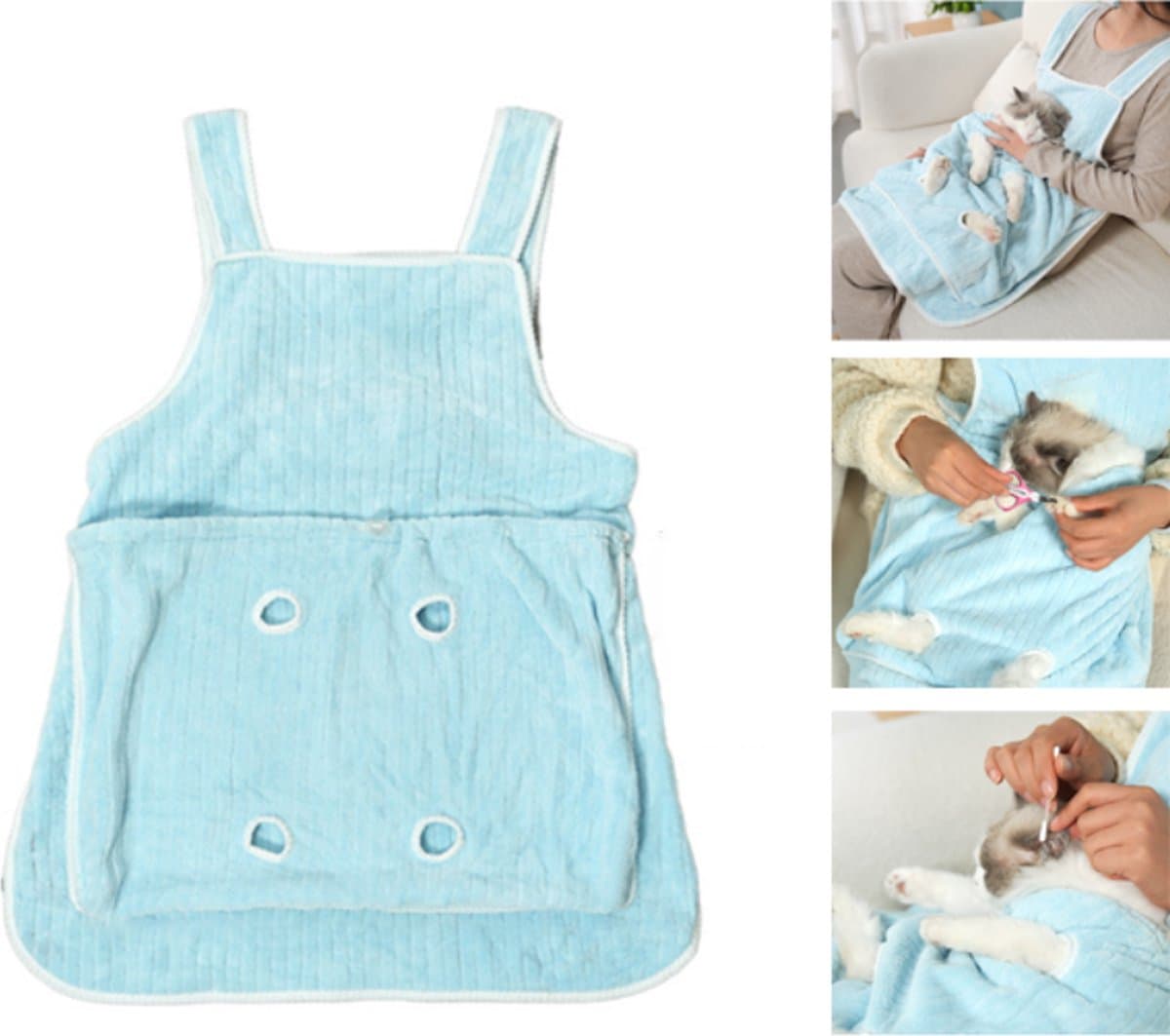 Cat Carrier Bag - Pocket Carrier Sling - Cat Carrying Apron - Carrier Bag for Cats - Portable Cat Bag for Holding Kittens - Pet Transport Apron with Holes - Adjustable Cat Carrier Bag - Blue - 1 Piece, photo 1 of 5