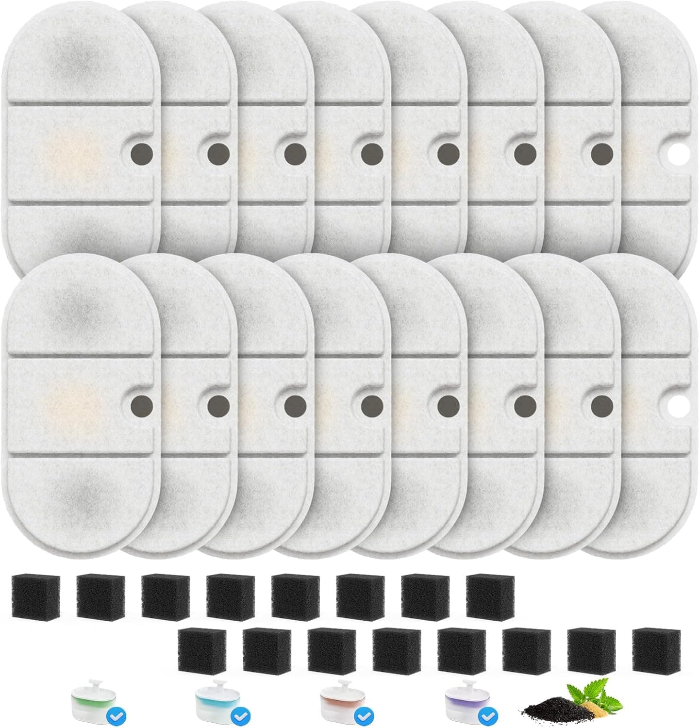 16 Pack Cat Water Fountain Filter Replacement for PLWF002 71oz/2.1L Capsule Pet Water Fountain with 8 Pre-Filter Sponges, Pet Fountain Filter Replacement with Four Filtration System, BPA-Free, photo 1 of 7