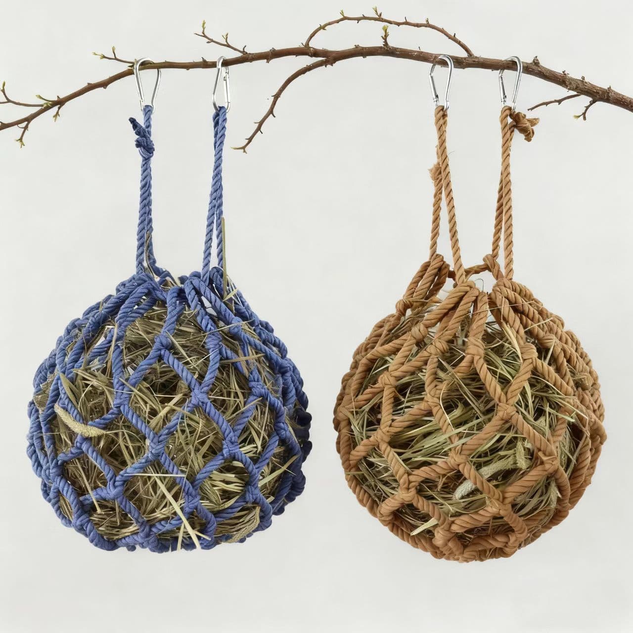 2 Pcs Rabbit Hay Feeder Mesh Bags, 2 Metal Hooks Hanging Hay Mesh Bags, Guinea Pig Hay Bags, High-Capacity Bunny Hay Bag for Rabbits, Chinchillas, Hamsters, (Coffee color+dark blue), photo 1 of 5