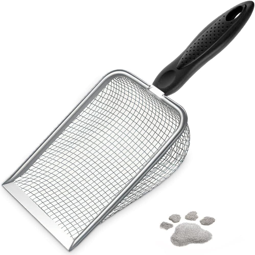 Cat Litter Scoop, Sturdy Litter Cleaner Corner Shovel, Stainless Steel Mesh Litter Shovel, Easy to Clean Reptile Terrarium Sand Waste, Black, photo 1 of 8