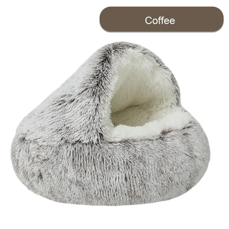 Cozy Plush Hooded Pet Bed - Ultra Soft Long Fur Cave Bed for Small Pets