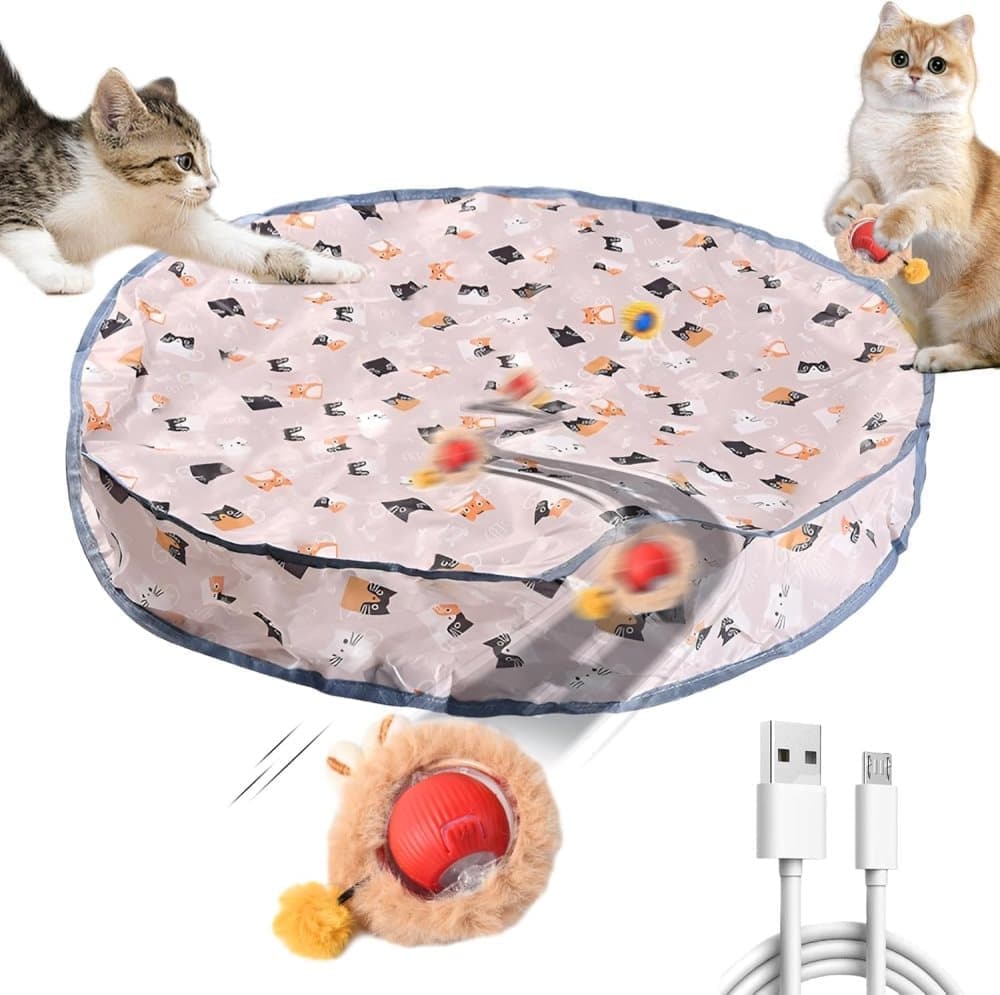 Interactive Cat Toy with Hideaway Cover and Self-Rolling Ball, USB Charging, Colorful, 1 Piece, photo 1 of 7