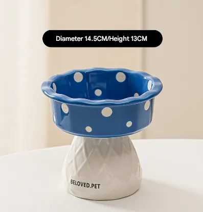 Adorable Mushroom Ceramic Elevated Cat Bowl - Anti-Vomiting & Spine Protecting Pet Feeder with Polka Dots