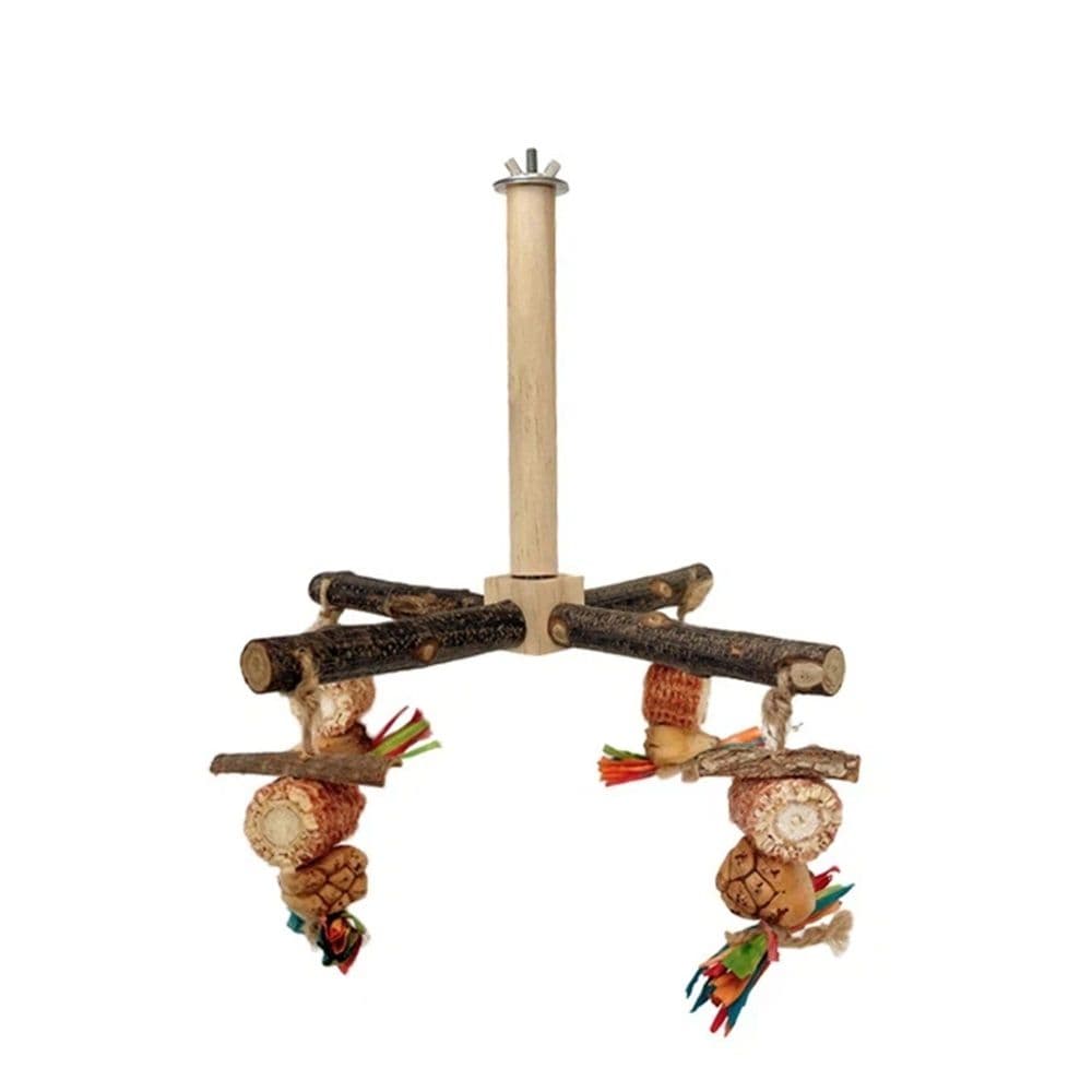 360° Rotating with Natural Chew Toys - Spinning Bird Toys Cage Accessories- Parrot Wooden Stand for Small and Medium Birds (Bite string style), photo 1 of 5