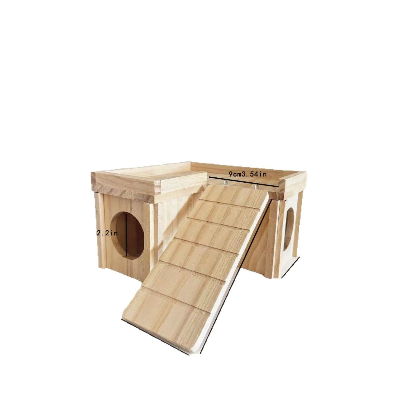Wooden Hamster Hideout Hamster Wood House with Ladder Hides Platform Decor Detachable Small Animals Cage Accessories for Rat Gerbils and Other Small Pets, photo 1 of 5