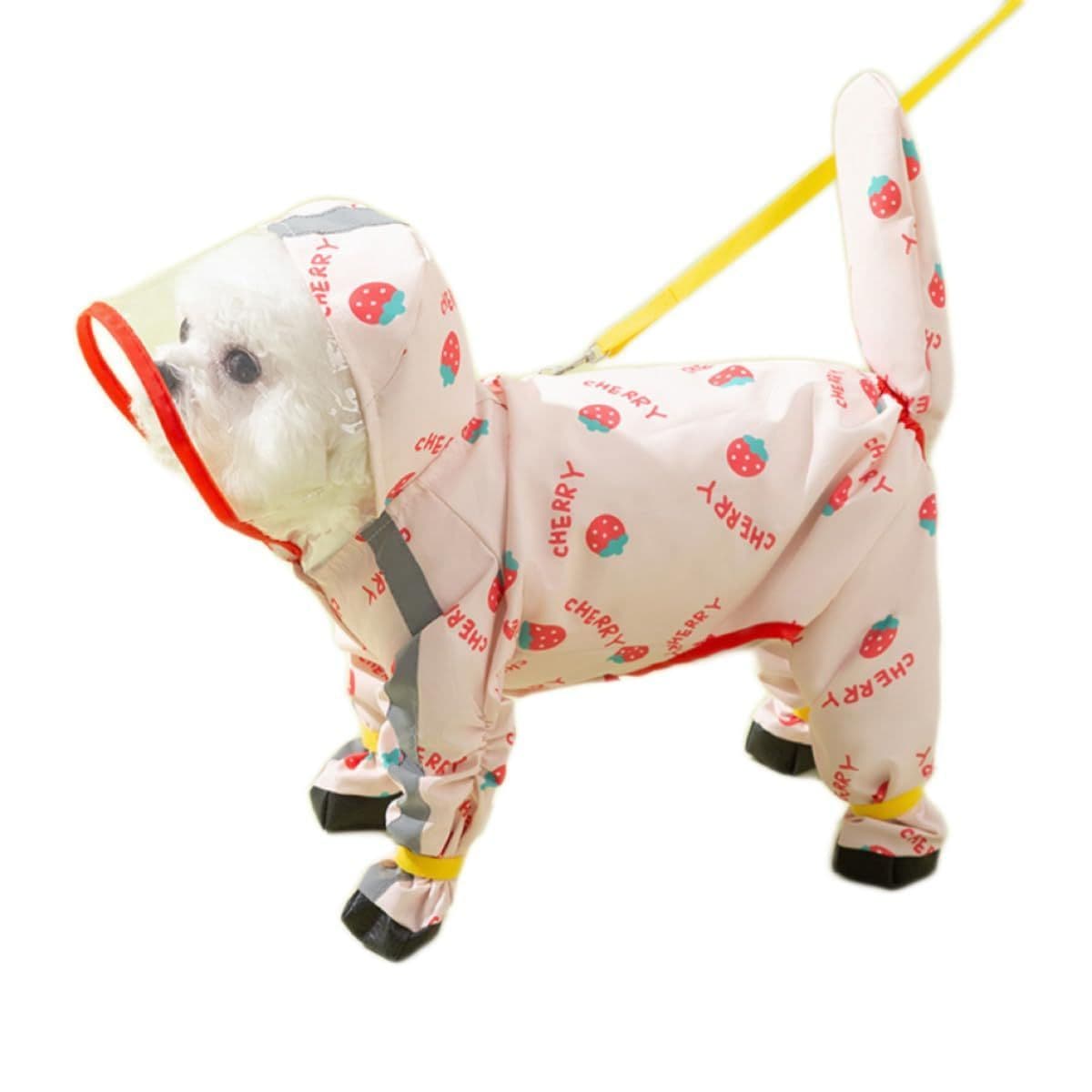 Waterproof Dog Raincoat,Full Coverage 4 Legs Dog Rain Jacket for Small Dogs,Pet Rain Coat with Hood,Reflective Strips&Leash Hole Outdoor Raincoat