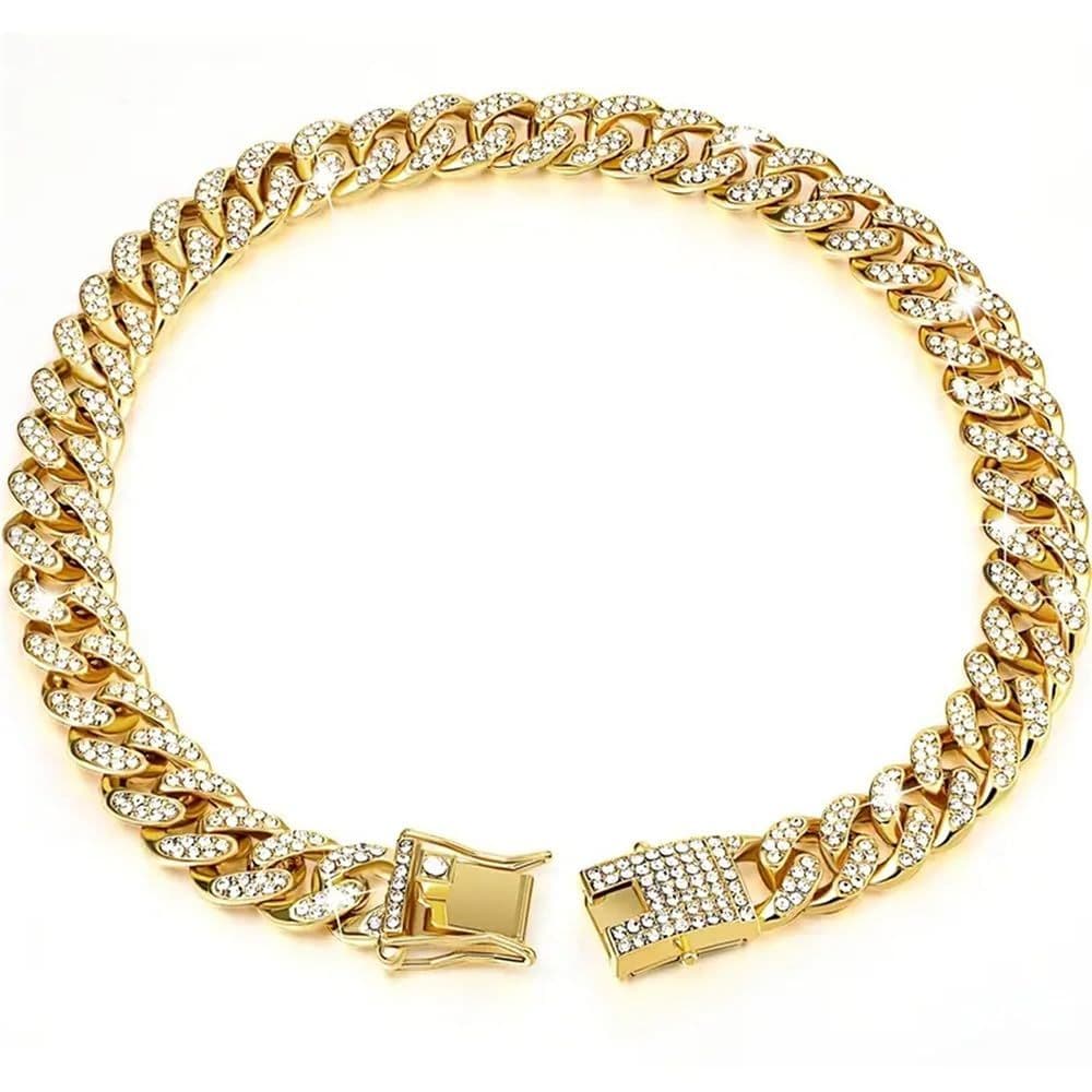 Dog Chain Collar Wide Diamond Collar Large Dog Necklace Metal Pet Crystal Collar Jewelry Accessories for Medium Large Dogs(20 cm)golden, photo 1 of 5
