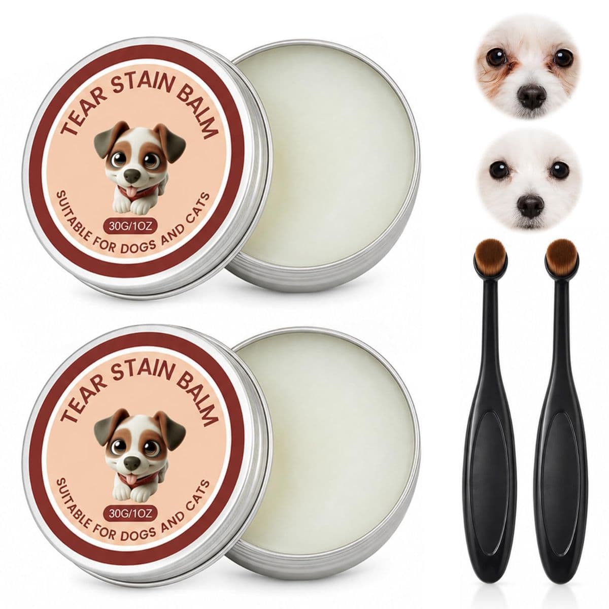 2 Pcs Tear Stain Remover Balm for Dogs & Cats with Pro Powder Brush, Gently Removes Eye Gunk & Stains – Great for White Dogs, Daily Eye Cleaning, Mild Formula, photo 1 of 7