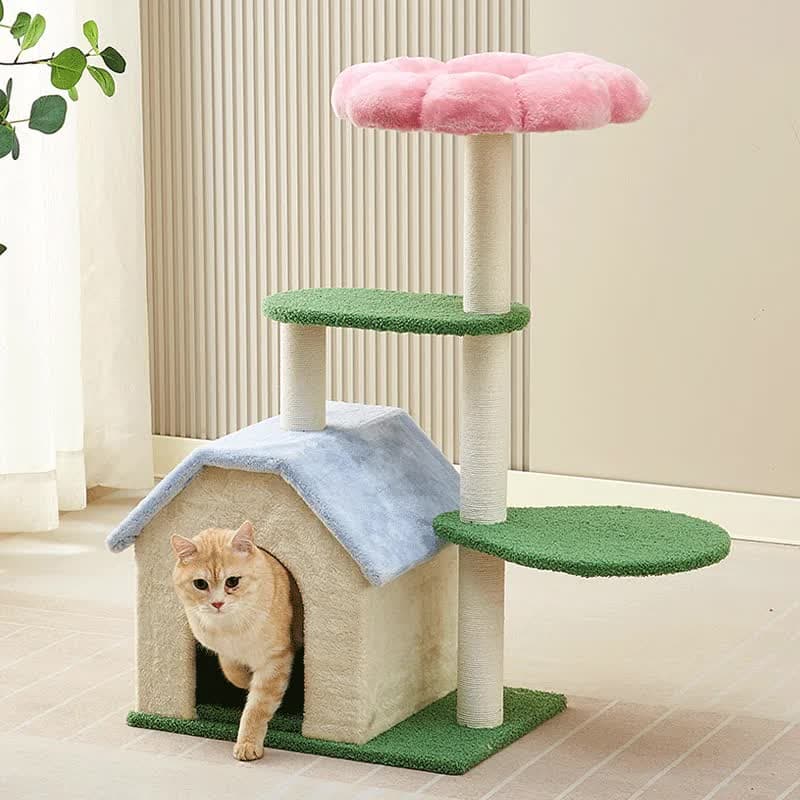 Floral Cat Tree with Cozy Hideaway and Scratching Posts (50x38x90 cm), photo 1 of 4