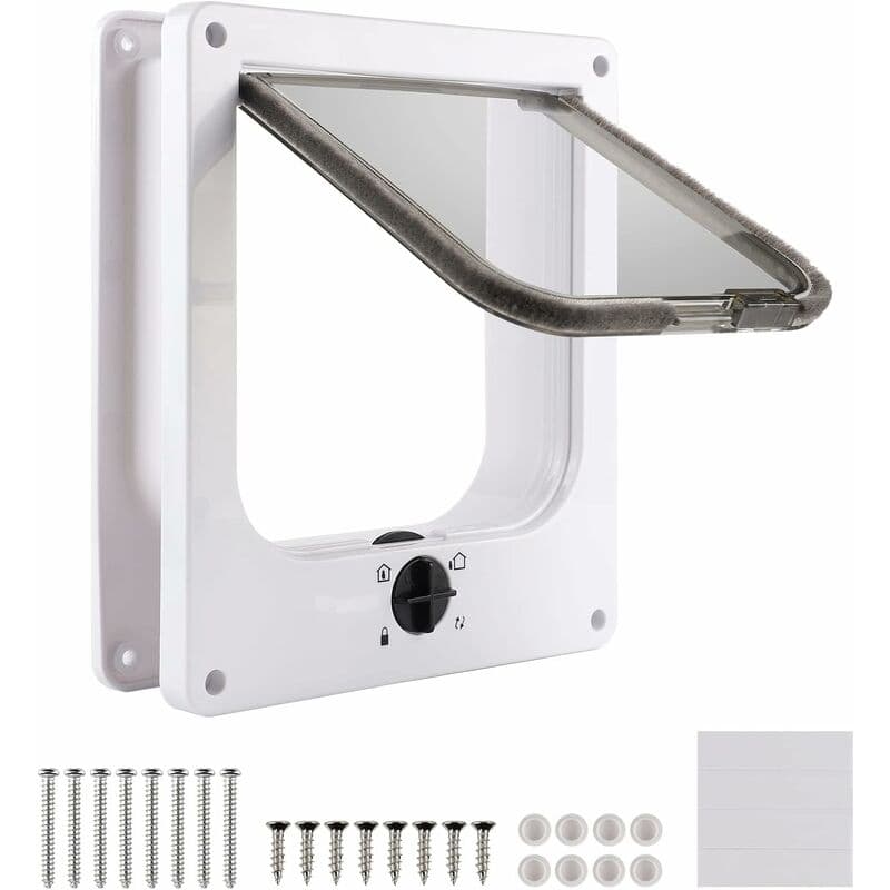 Cat Flap For Indoor Cats, White Magnetic Cat Door, 27 X 23.5 X 5.5 Cm, 4 Way Cat Flap, White, photo 1 of 4