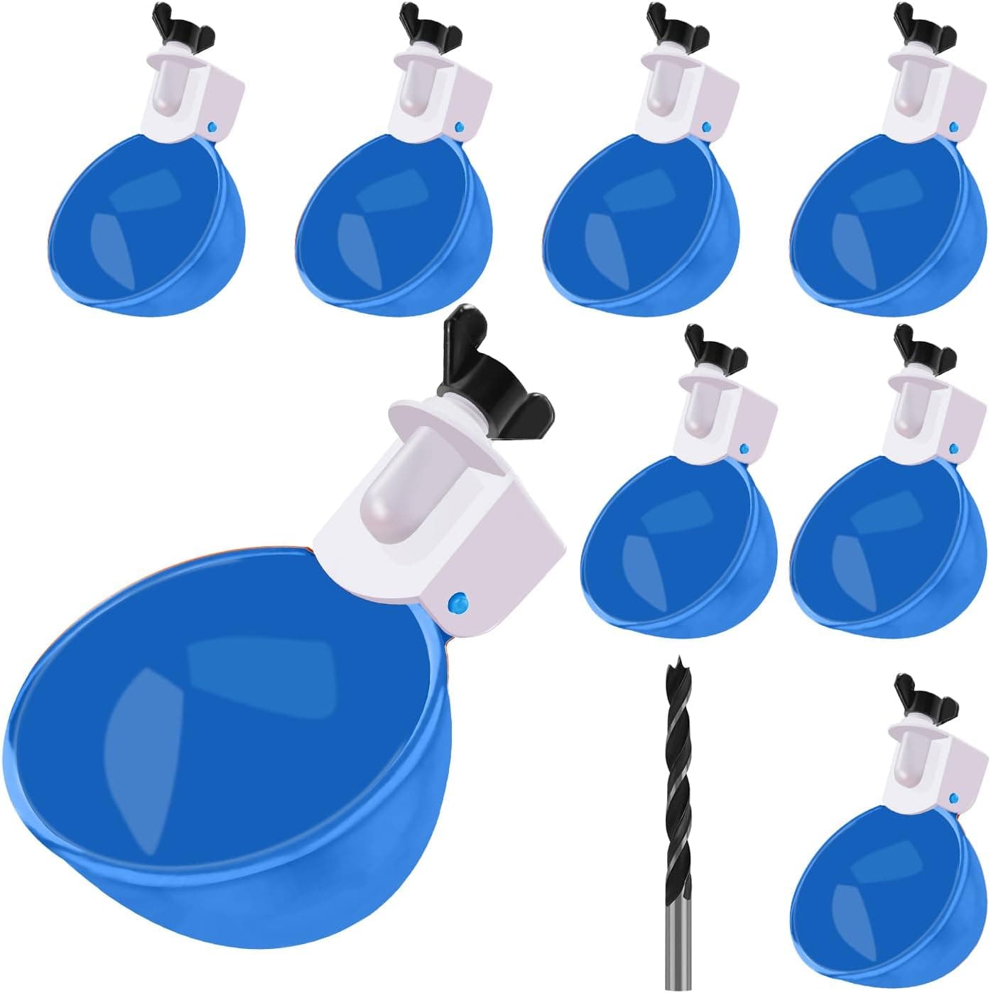 Professional Chicken Waterer Cups, 8 Packs Blue Large Chicken Water Feeder, Tee Fittings Poultry Waterer Suitable for Duck, Chicks, Goose, Turkey, Bunny and Bird with Mounting Hole Opener, photo 1 of 6