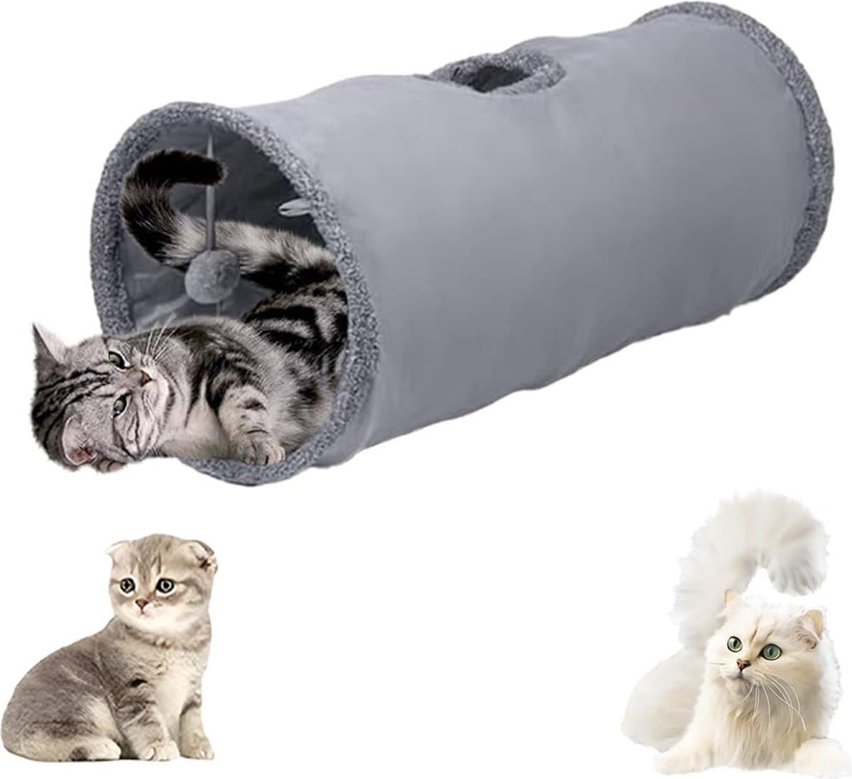 Cat Tunnel with Play Ball - 67cm - Play Tunnel - Rabbit Tunnel - Cat House - Dog Tunnel - Cat Toys - Cat Toys - Crawl Tunnel - Cat Toy - Foldable - Extra Sturdy - Anthracite, photo 1 of 5