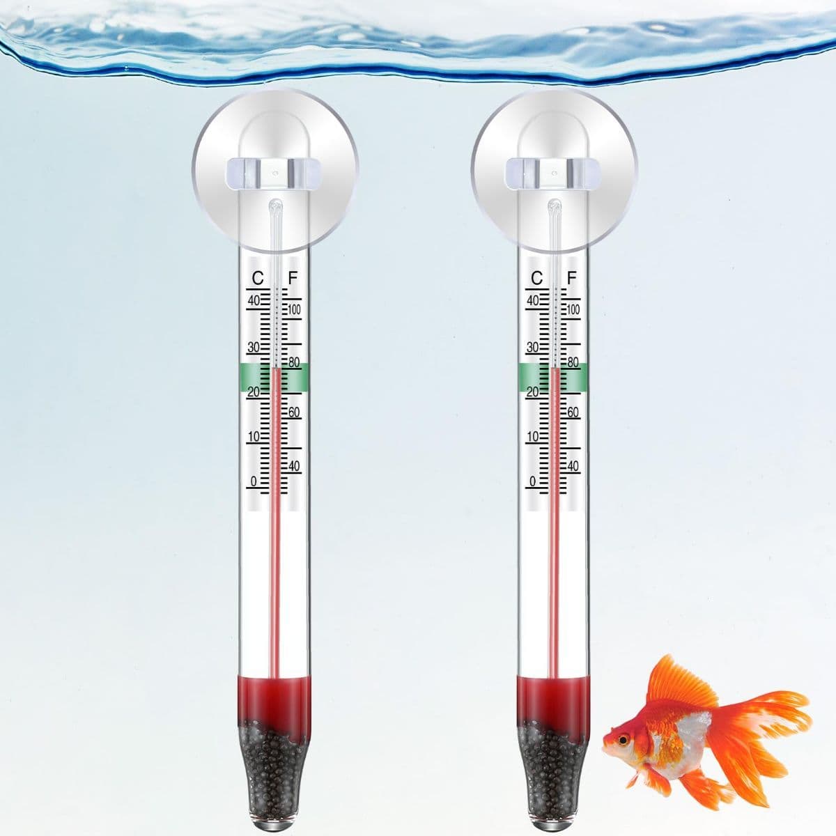 2 Pcs Floating Aquarium Thermometers, Floating Glass Aquarium Thermometer with Suction Cup, Mercury Free Large Standing Thermometer for Freshwater and Saltwater Fish, photo 1 of 7