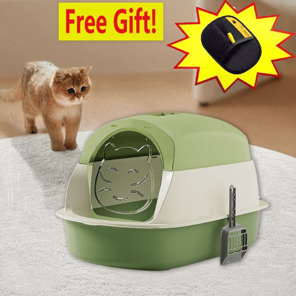 Cat Litter Box Cat Litter Tray with Lid, Detachable Hooded Enclosed Litter Pan Cat Toilet Cat Litter Tray for Home Living Room(Pink B), photo 1 of 5