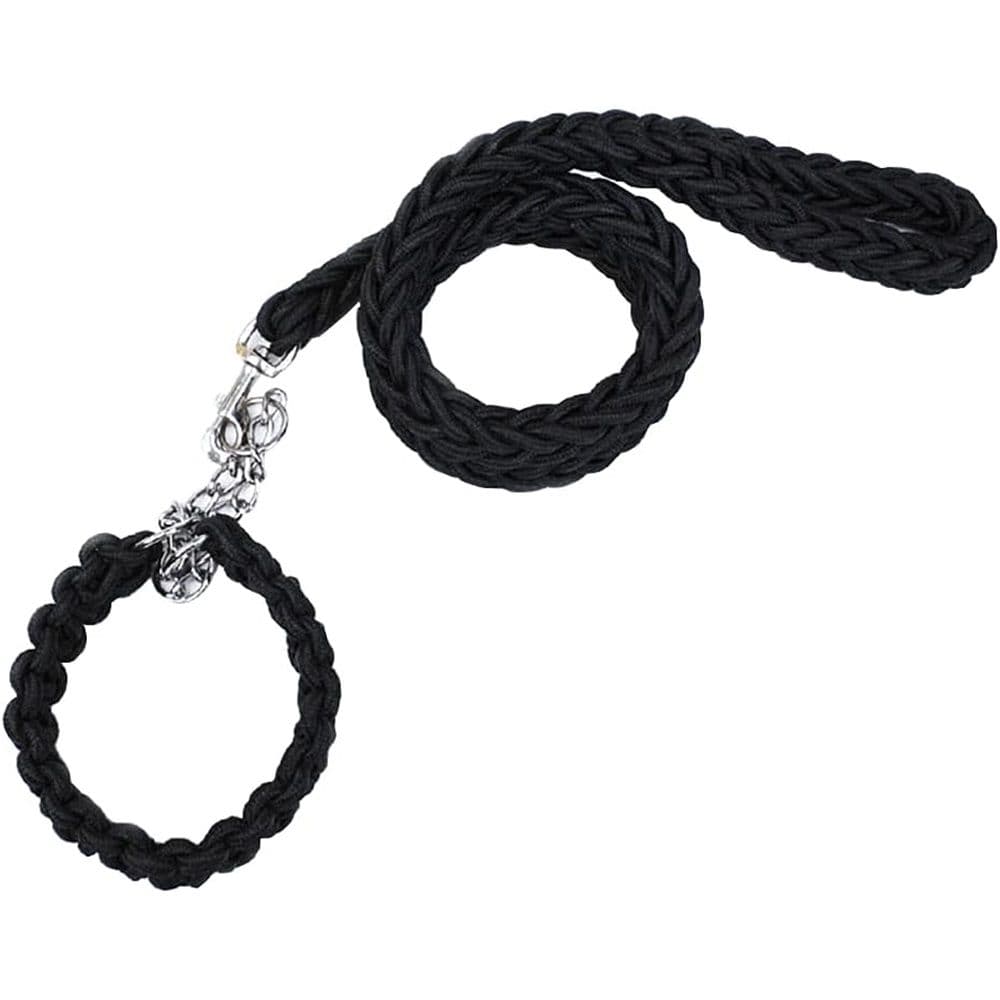 Dog collar and rope, heavy-duty nylon braided rope, sturdy dog collar, suitable for training and walking of small, medium and large dogs (black), photo 1 of 5